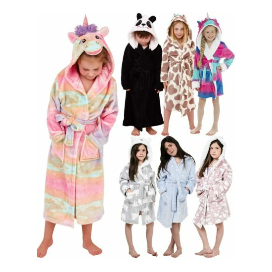 Kids Novelty Dressing Gown Soft Fleece Novelty Animal 3D Hooded Robe Nightwear image {1}