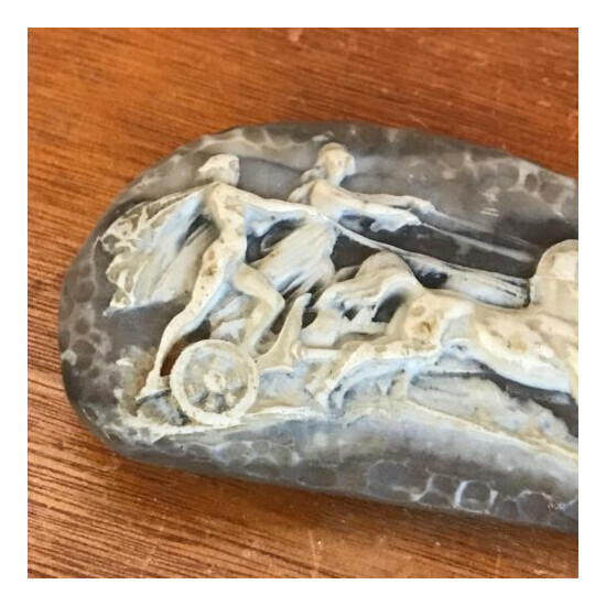 Vintage Large Carved Cream & Brown Resin Woman and Man Chariot Horses Belt Buckl image {4}