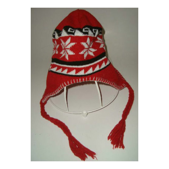 Winter Theme Knit Eskimo Style Cap Hat with Braided Ties image {1}