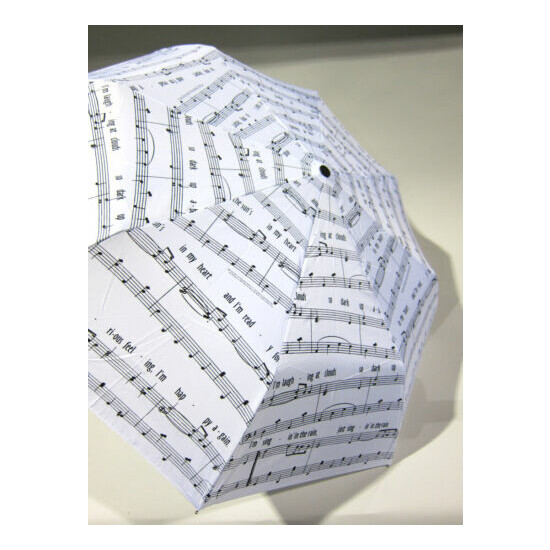 WHITE SINGING IN THE RAIN UMBRELLA MINI SMALL COMPACT MUSIC NOTES GIFT image {2}