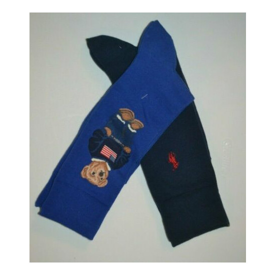 Polo Ralph Lauren Blue Polo Bear Campus USA Flag Sweater Dress Socks 2 Pack NIP! image {5}