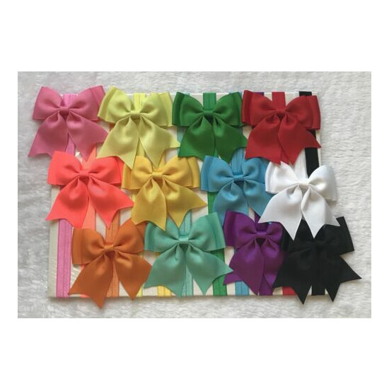 12 Pcs 3.5" Baby Toddler Girls hair bow Elastic headband multi-color Dovetail image {1}