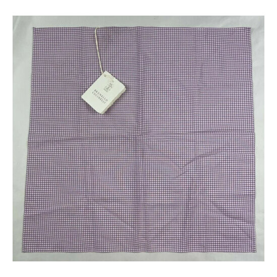 Brunello Cucinelli Light Lavender White Checked Cotton Pocket Square NWT image {1}