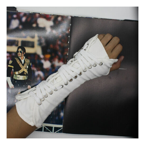 MJ Michael Jackson Punk Armbrace BAD Jam Black White Cotton Glove Arm Brace Prop image {3}