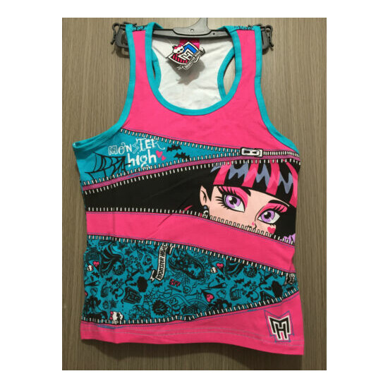 BNWT Girls Sz 10 Pretty Pink/Aqua Monster High Print Racer Back Singlet Top image {1}