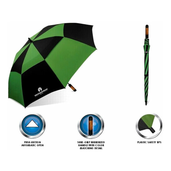 WeatherProof 60" Double Canopy Fiberglass Auto Jumbo Folding Golf Umbrella EC image {2}