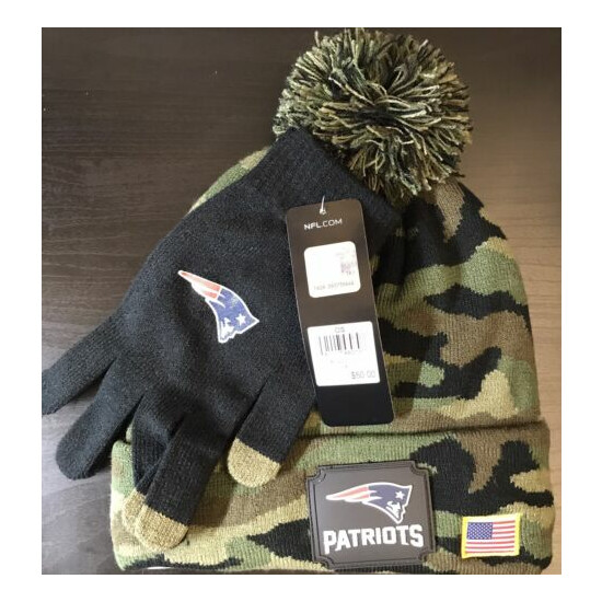 X2 NEW NFL New England Patriots Adult Beanie Glove Set Camouflage Camo OS image {3}