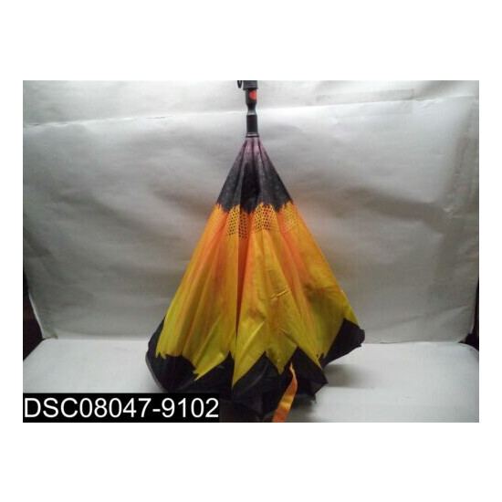 Sharpty Inverted Reverse Open Umbrella Windproof Black Yellow Sunflower image {2}