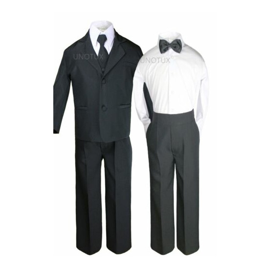 6pc Baby Boy Kid Teen Extra Bow tie Wedding Formal BLACK Vest Necktie Suits S-20 image {2}