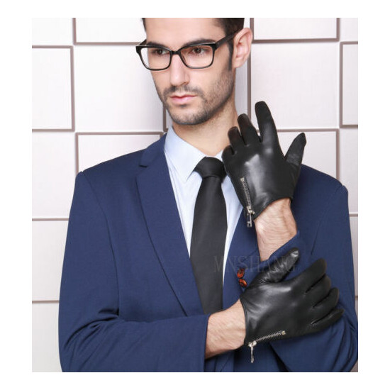 KIMOBAA Man Side Zipper Whole Piece Of Real Italy Leather Short Gloves Black image {3}