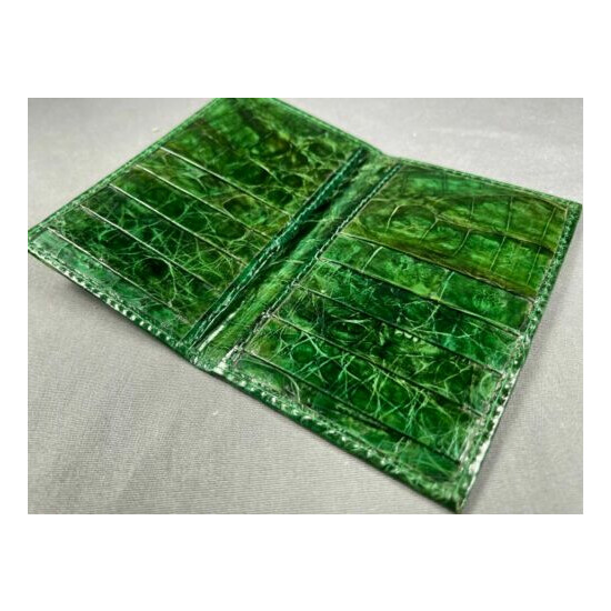 New Handmade Genuine GREEN Alligator /Crocodile Skin Deluxe Card Holder Wallet 6 image {2}