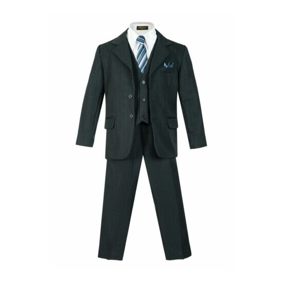 kids Boys Bridal Formal STRIPED suit 5 pcs set coat,vest,pant,shirt,clip tie  image {3}