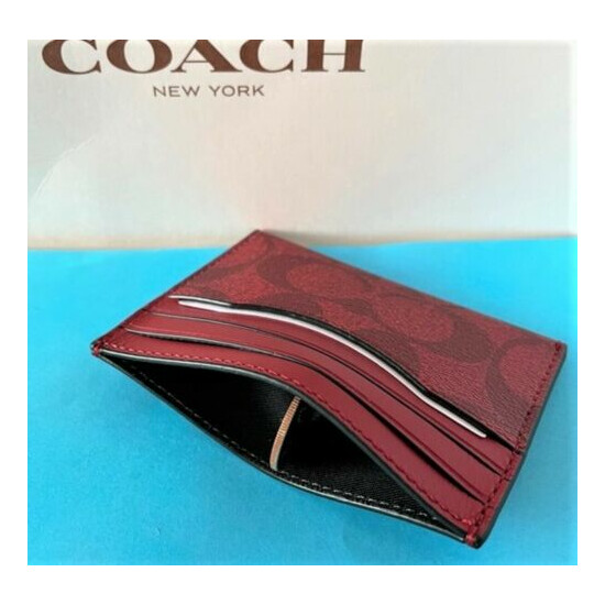 COACH 'CC Signature' Men's Coated Canvas Slim ID Card Case Cherry Red **NWT** image {8}