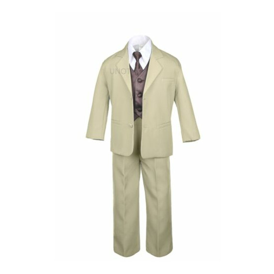 7pcs 9 Color Vest Necktie Baby Toddler Teen Formal Tuxedo Boy Khaki Suit  image {3}