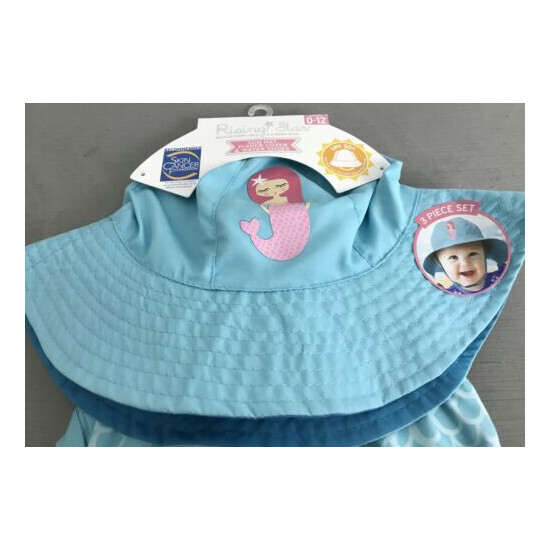  NWT MERMAID GIRL Rising Star Blue Sun Hat, Diaper Cover, Water Shoes 0-12 Month image {3}
