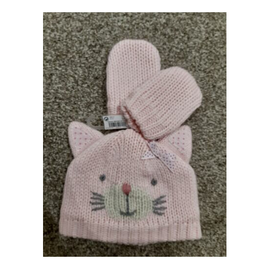 Next Pink Cat Hat & Mittens Set Age 3-6 Months. Brand New with Tags image {1}