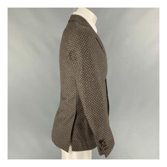 BRILLA Size US 34 Brown & Beige Herringbone Wool Single Breasted Sport Coat image {3}