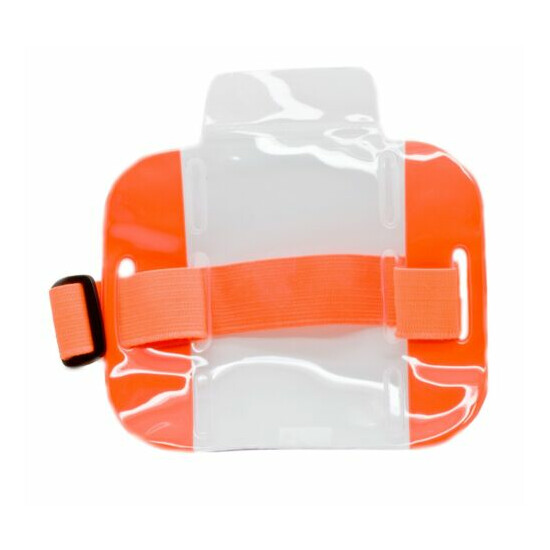 25 pcs Reflective Orange Arm Band Photo ID Badge Holder Vertical w/ Elastic Band image {1}