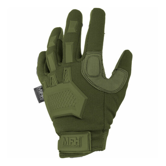 MFH Action Tactical Gloves Mens Knuckle Grip Paintball Airsoft Mittens OD Green image {1}