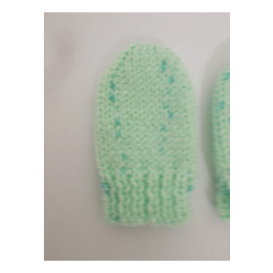 Hand Knitted Baby Mittens Twinkle Print Sparkly Mint Green 0-3 months  image {4}