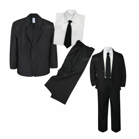 4pc Set Infant Boy Toddler Wedding Black Formal Tuxedo Suit +A free Red Long Tie image {3}
