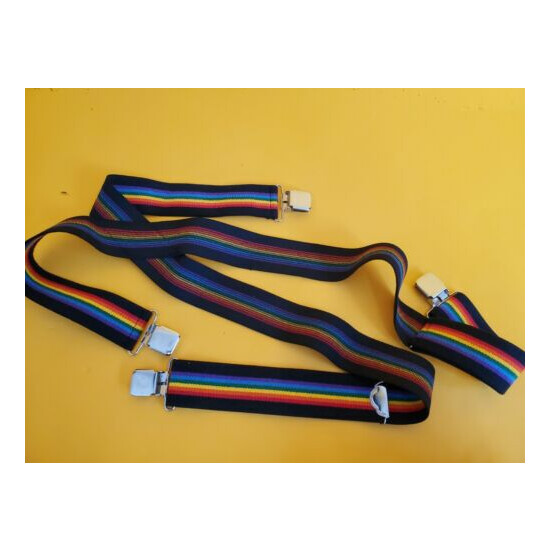 Welch multicolor clip on suspenders ONE SIZE 2 inch straps adjustable work PRIDE image {1}
