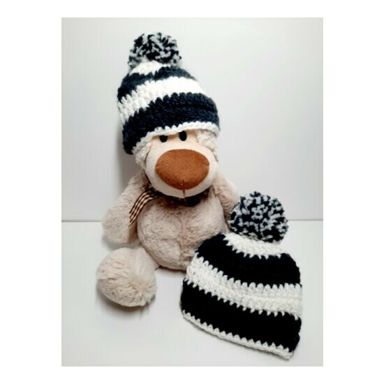 Handmade Crochet Baby Beanie - Dark Grey and Cream image {1}