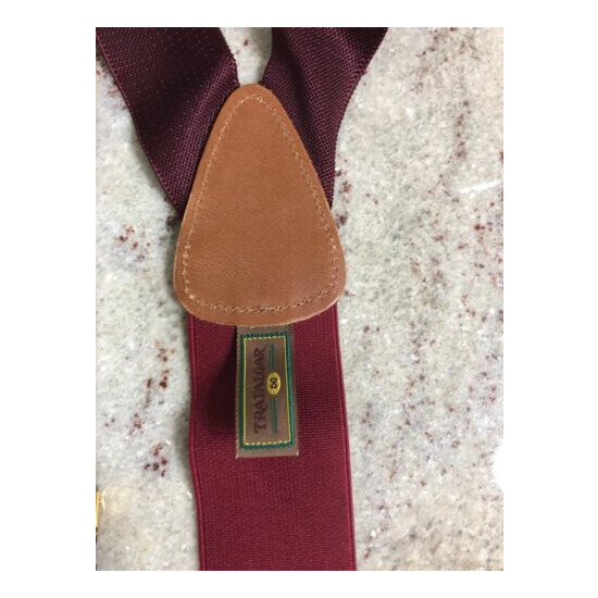 TRAFALGAR Mens Solid Burgundy Adjustable Leather Tan Trim Suspenders Braces image {4}