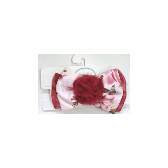 Koala Baby Boutique Pink Red Floral Printed Tulle Rose Bow Headwrap image {1}