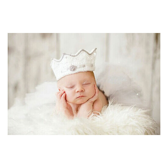 Beautiful Newborn Baby Handmade Crochet Soft White Cotton Crown with pearls image {1}