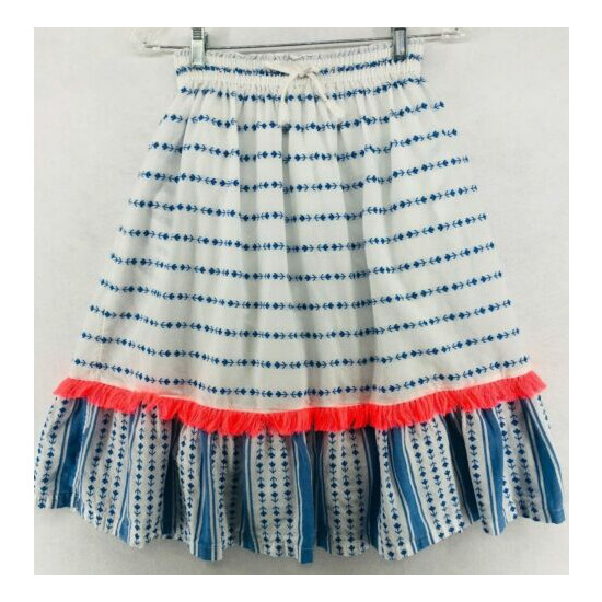 BODEN A-Line Skirts Girls Sz 11-12Y Drawstring Elastic Waist Fringe Tiered White image {1}