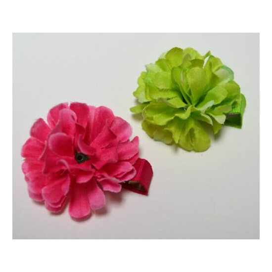 2 piece lot Apple Green & Bright Pink Silk Flower Hair Clips Toddler Girls  image {1}