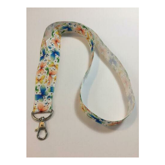 White with Pretty Blue and Orange Butterflies ID Lanyard with Lobster Claw Clasp image {4}
