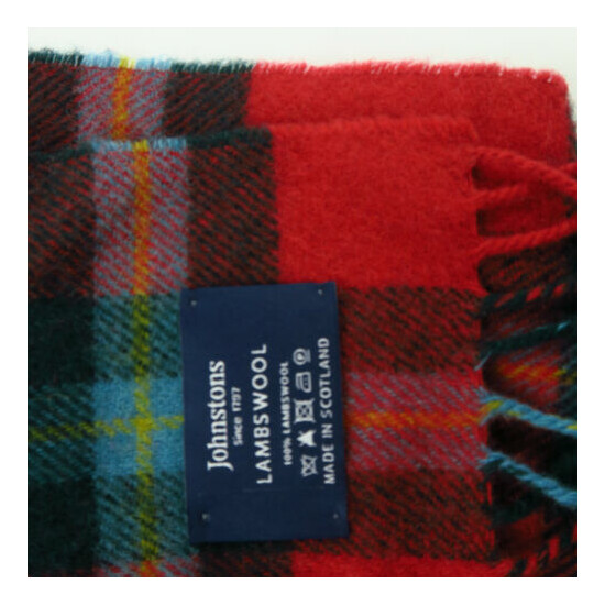 Super Soft Red Tartan Plaid Lambs Wool Scarf Johnstons of Elgin Made in Scotland image {2}