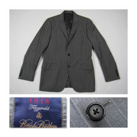 Brooks Brothers Fitzgerald Mens Pinstripe Wool Blazer Jacket Coat Gray Italy 39R image {1}
