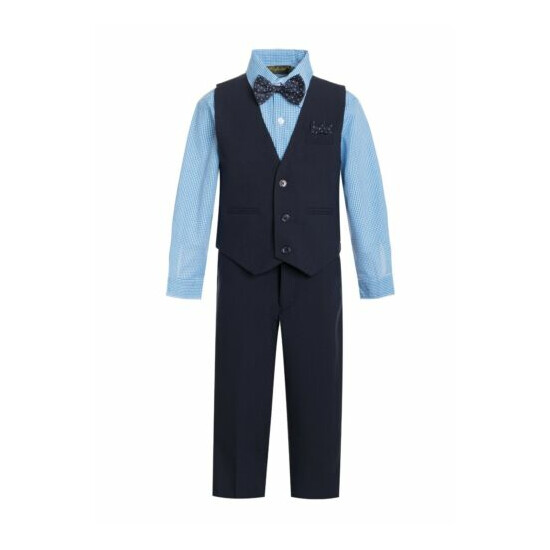 Formal Wedding Boy's Solid Vest and Pant Set 5-Piece with Tie, Hanky, Shirt  image {4}