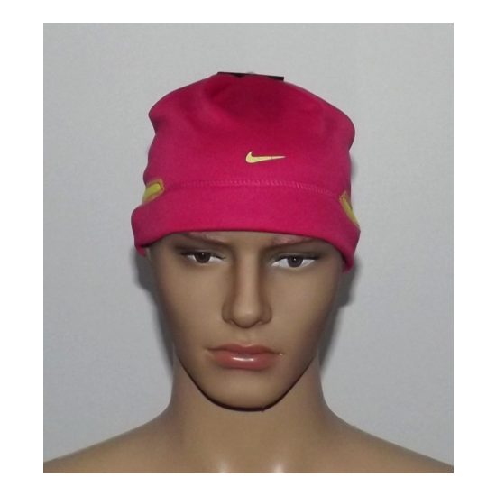 Girl's Size 7/16 Nike Fleece Beanie Hat Winter Kids Pink/Yellow 4A2490 141 NWT image {2}