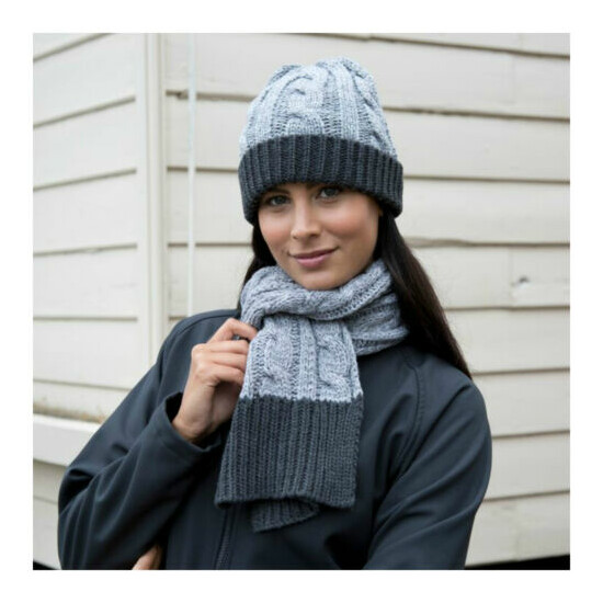Chunky Knit Hat and Scarf Set Warm Soft Winter Grey Charcoal Mens Womens Ladies image {3}