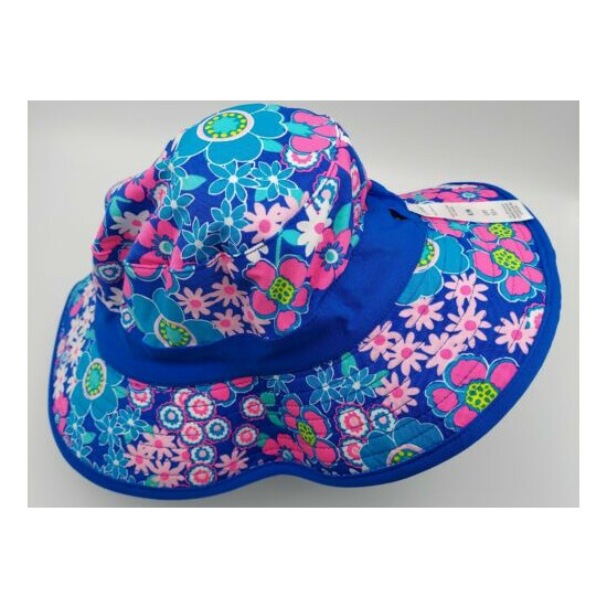 NWT Coolibar Girls Sz S/M Reversible Bucket Hat Blue Floral UPF 50+ Adjustable  image {4}