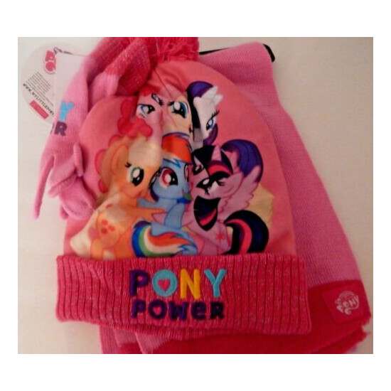 My Little Pony Girls 3 Piece Hat Scarf & Gloves Pink One Size fit 4 - 12 NWT image {1}