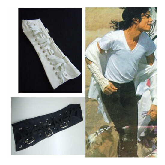 MJ Michael Jackson Punk Armbrace BAD Jam Black White Cotton Glove Arm Brace Prop image {1}