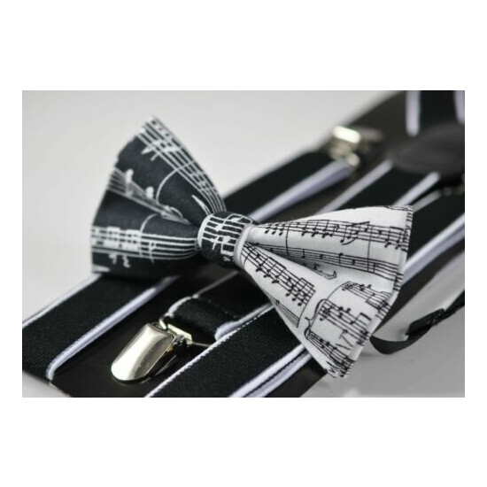 Sheet Music Notes Bow tie + Black White Suspenders for Men / Youth / Boy / Baby image {1}