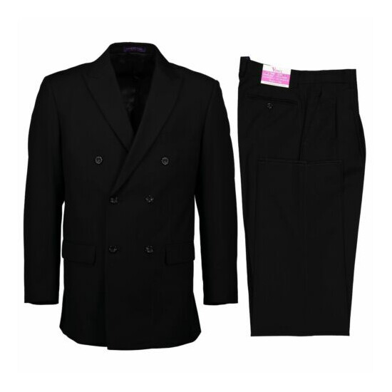 VINCI Men's Black Double Breasted 6 Button Classic Fit Suit NEW image {3}