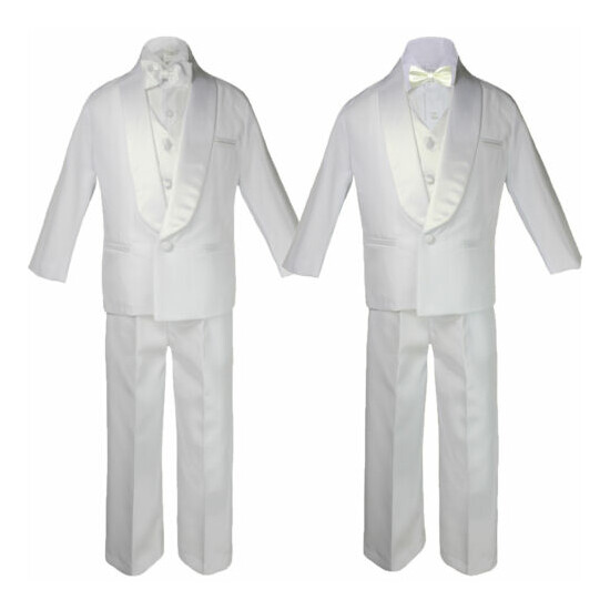 Boy White Shawl Lapel Party Suit Tuxedo to Choose Ivory Satin Bow Necktie Vest image {4}