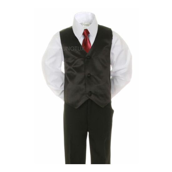Baby Toddler Kid Formal Wedding 6pc Tuxedo Black Boy Suit + Tie 14 Color sz S-20 image {4}