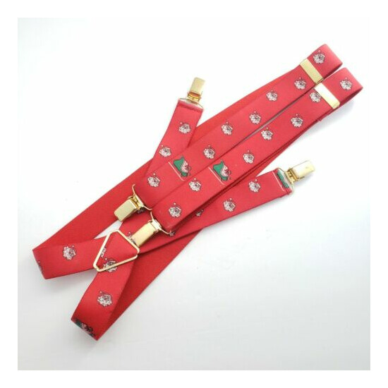 Vintage Christmas Suspenders Santa Claus Head Clip On Elastic Y-Shape Red image {1}