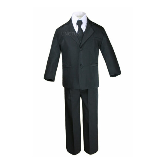 6pc Baby Boys Formal Wedding Black Vest Suits Tuxedo Extra Color Necktie Set S-7 image {2}