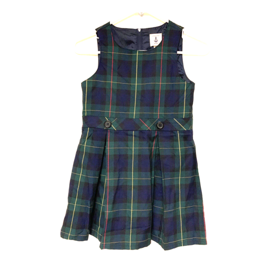 Lands' End Girls US size 6 5-6 yrs School Uniform Jumper Dress Plaid Blue Green image {1}