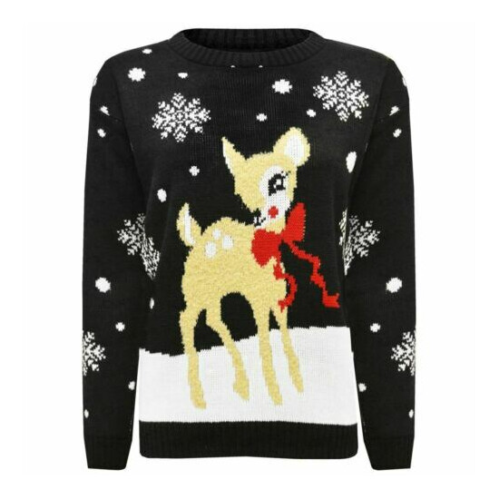 New Kids Girls Christmas Baby Deer Bambi Novelty Xmas Knitted Jumper Sweater Top image {3}