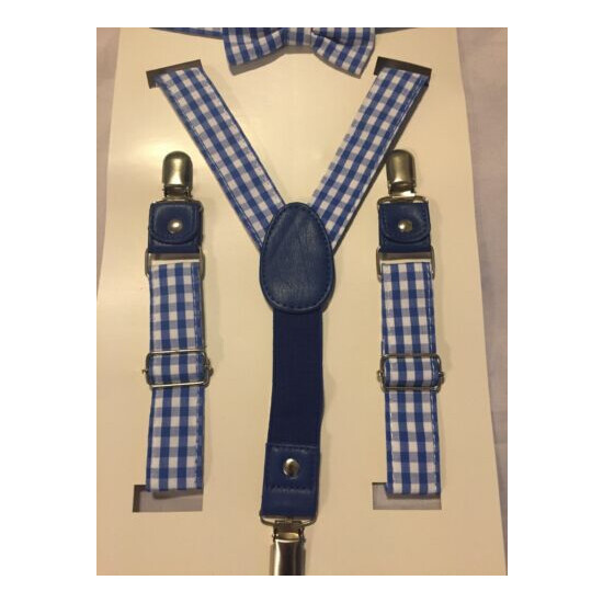 New Cat & Jack Toddler Boys White Blue Plaid Bow Tie & Suspenders Set Size 2T-5T image {3}